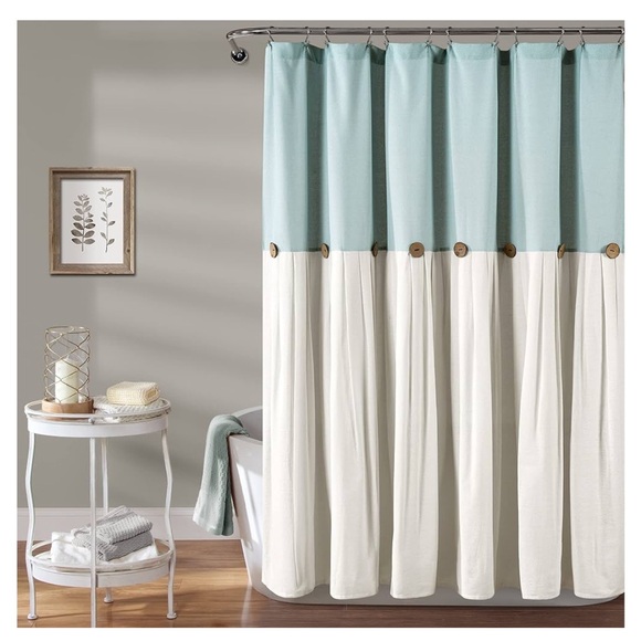 Lush Decor Linen Button Shower Curtain, 72" x 72", Blue & Off-White - Picture 1 of 5